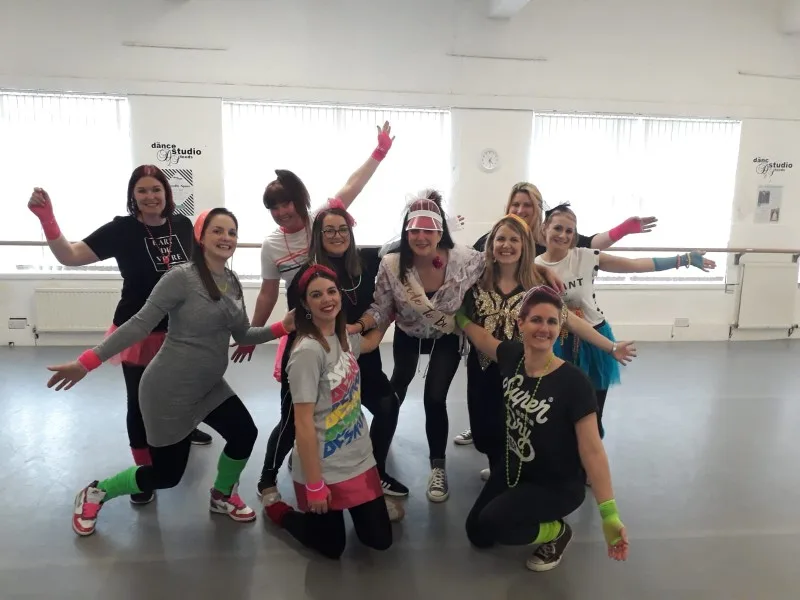ABBA hen party dance class Bolton dancers mid-routine