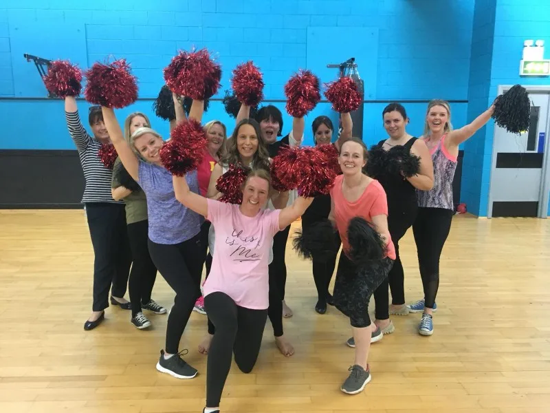 Hen party group dancing at a Cheerleading dance class in Newport