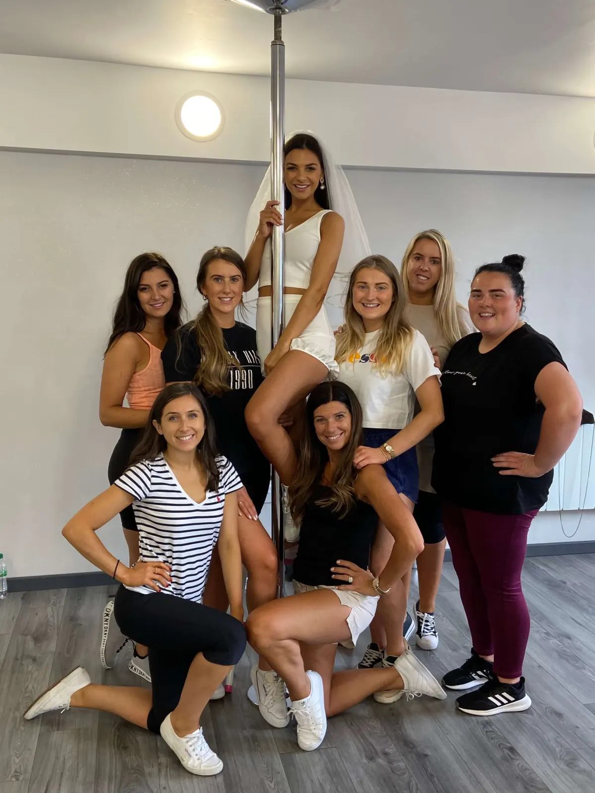 Hen party group dancing at a Pole Dancing dance class in Sunderland